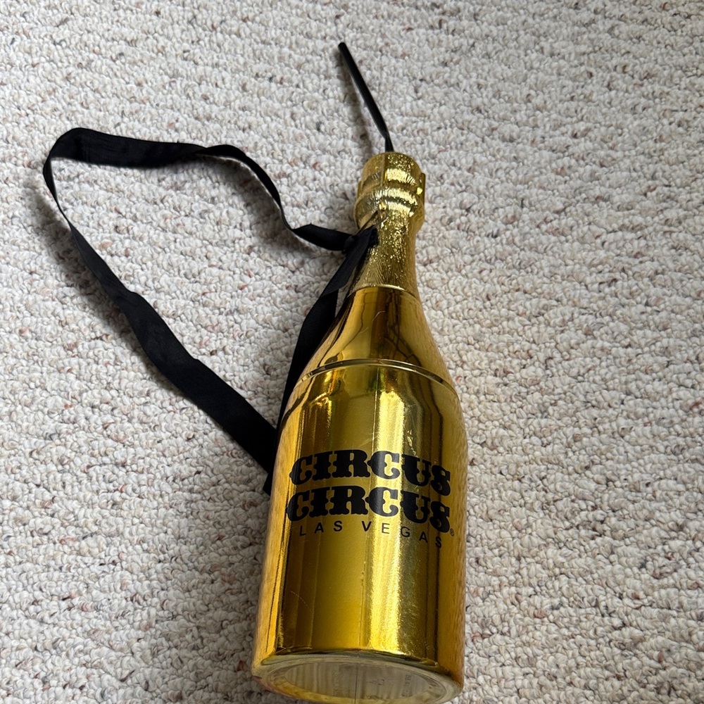 Las Vegas circus circus gold champagne bottle with handle and strap piggie bank